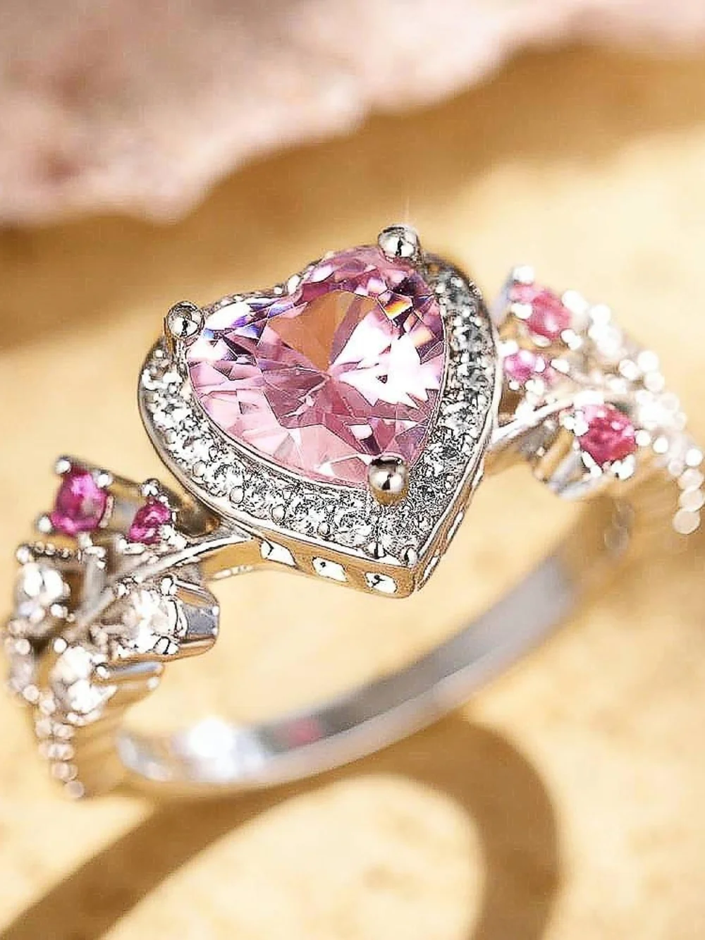 Brand New Heart Pink Cubic Zirconia Ring - Women's Silver Band Size 7
